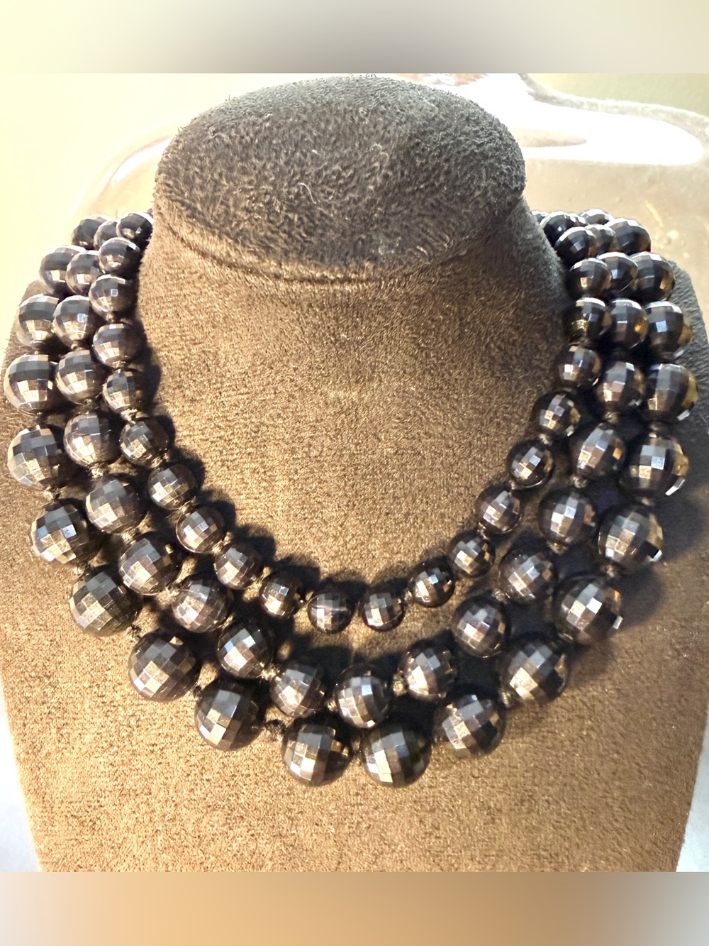 Vintage 1950s Black Multistrand Black Beaded Collar Necklace Made In Germany